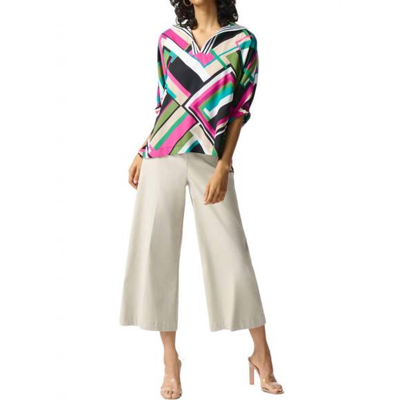 NEW JOSEPH RIBKOFF georgette geometric print boxy top in black/multi - Picture 2 of 5